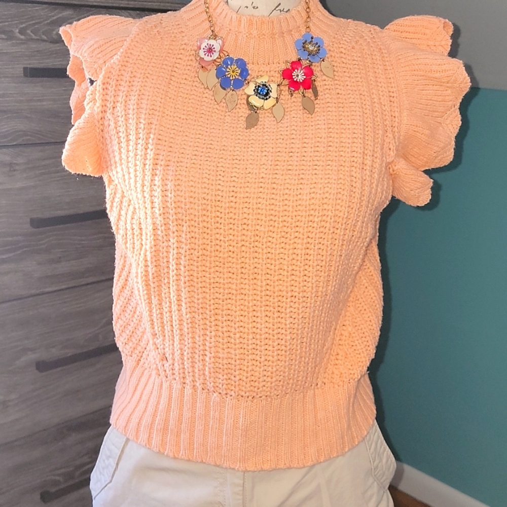 ADORABLE COTTON BLEND, RUFFLED, SHORT SLEEVE SWEATER👑